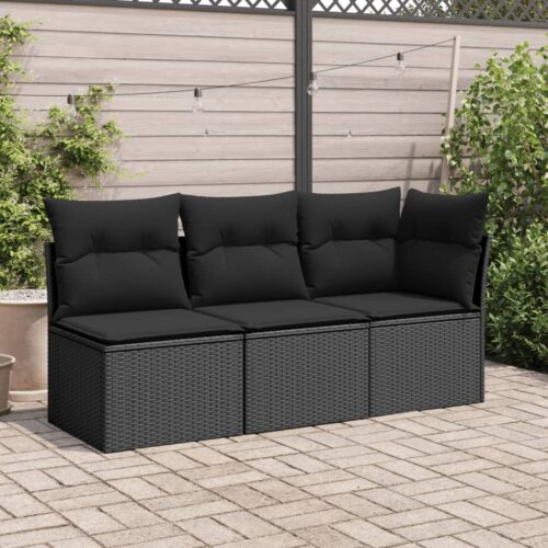 Garden Sofa  with Cushions Black Wicker Rattan Outdoor Patio Lounge Cough Chairs Furniture - Image 3