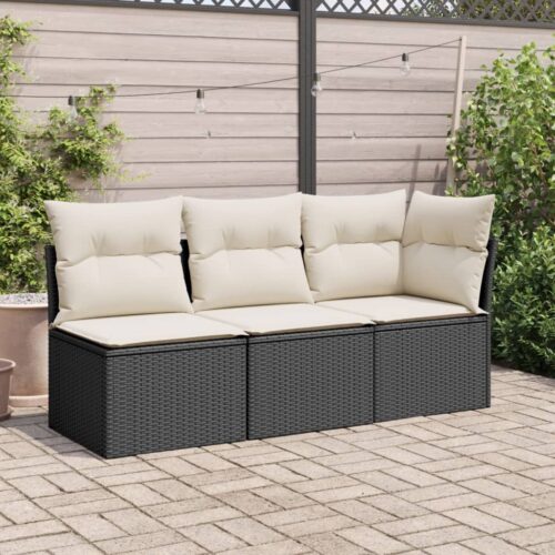 Garden Sofa  with Cushions Black Wicker Rattan Outdoor Patio Lounge Cough Chairs Furniture - Image 3