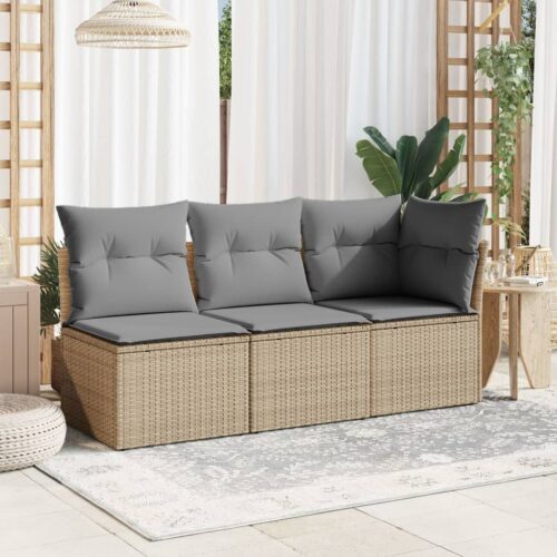 Garden Sofa with Cushions Beige Wicker Rattan Outdoor Patio Lounge Cough Chairs Furniture - Image 3