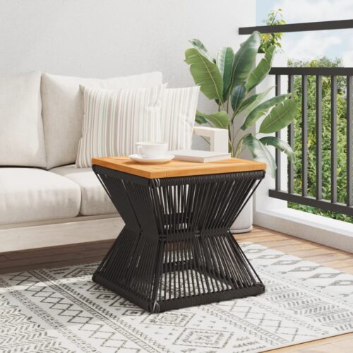 Coffee Table with Wire Base Acacia Wood Timber Black 38x38x38cm - Image 3