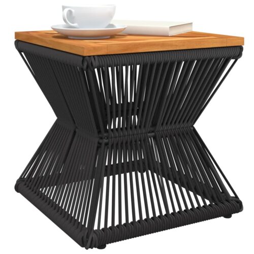 Coffee Table with Wire Base Acacia Wood Timber Black 38x38x38cm - Image 4