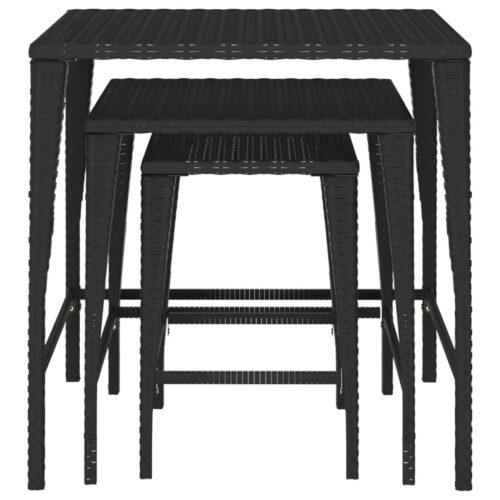 Garden Nesting Tables 3pcs Black Poly Rattan - Image 3
