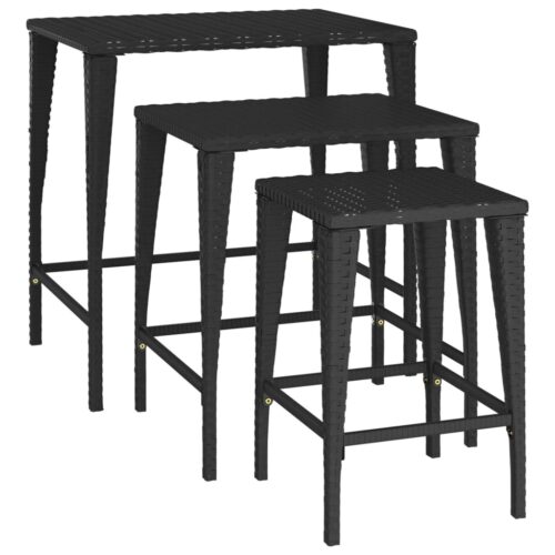 Garden Nesting Tables 3pcs Black Poly Rattan - Image 5