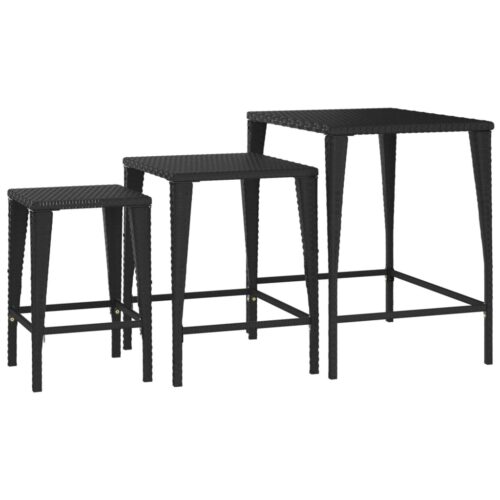 Garden Nesting Tables 3pcs Black Poly Rattan - Image 6