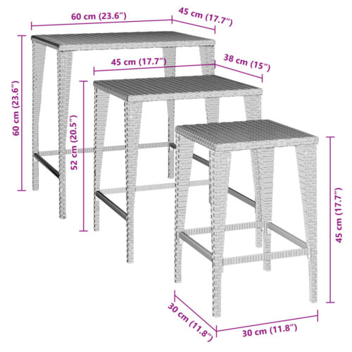 Garden Nesting Tables 3pcs Black Poly Rattan - Image 8