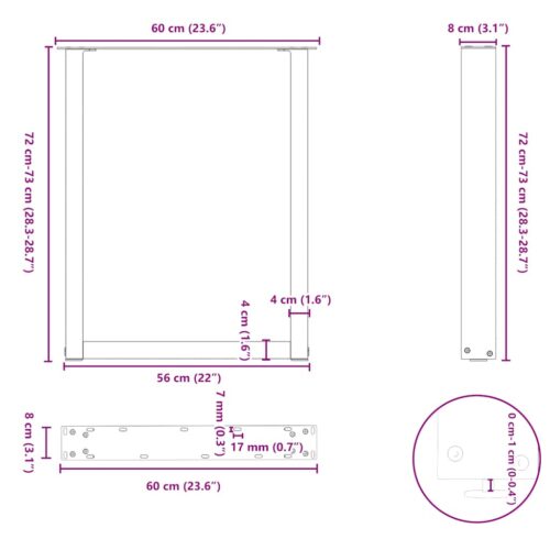 Dining Table Legs U-Shaped 2pcs Black 60x(72-73)cm Steel - Image 10