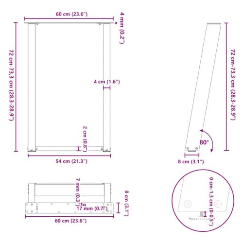 Dining Table Legs U-Shaped 2pcs Black 60x(72-73)cm Steel - Image 10