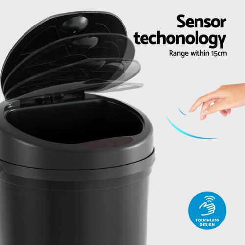 Devanti Sensor Bin Motion Rubbish Bins Kitchen Automatic Trash Can Black 9L - Image 4