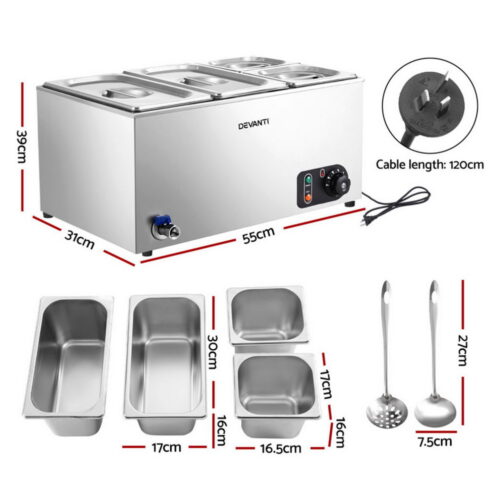 Devanti Commercial Chafing Dish Food Warmer Bain Marie 4 Electric Buffet Pans - Image 2