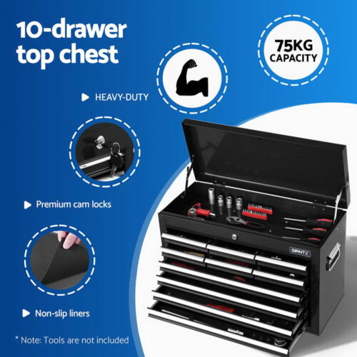 Giantz 15 Drawers Tool Chest Trolley Toolbox 2-in-1 Storage Black - Image 3