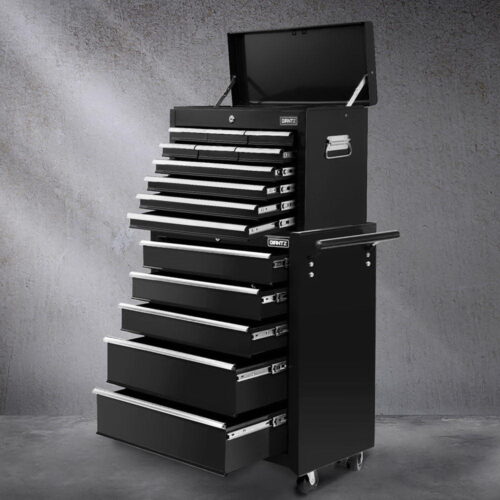 Giantz 15 Drawers Tool Chest Trolley Toolbox 2-in-1 Storage Black - Image 7