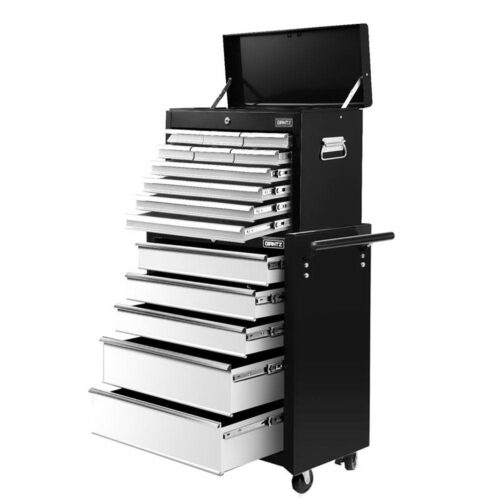 Giantz 15 Drawers Tool Chest Trolley Toolbox 2-in-1 Storage Black & Grey