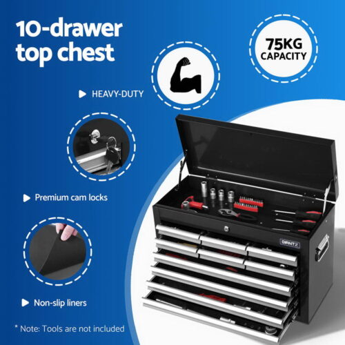 Giantz 15 Drawers Tool Chest Trolley Toolbox 2-in-1 Storage Black & Grey - Image 3