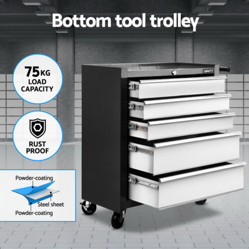 Giantz 15 Drawers Tool Chest Trolley Toolbox 2-in-1 Storage Black & Grey - Image 4