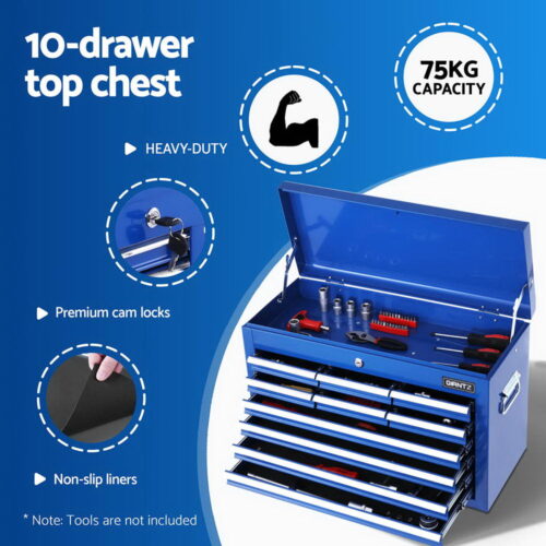 Giantz 15 Drawers Tool Chest Trolley Toolbox 2-in-1 Storage Blue - Image 3