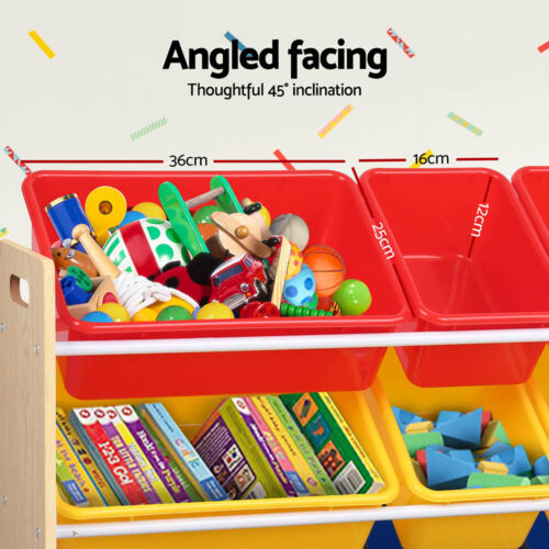 Keezi Kids Toy Box 12 Bins Bookshelf Organiser Children Storage Rack - Image 7