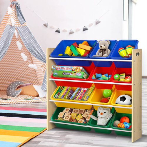 Keezi Kids Toy Box 12 Bins Bookshelf Organiser Children Storage Rack - Image 8