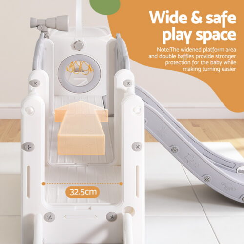Keezi Kids Slide Swing Set Basketball Hoop Ring Football Outdoor Toys 132cm grey - Image 3
