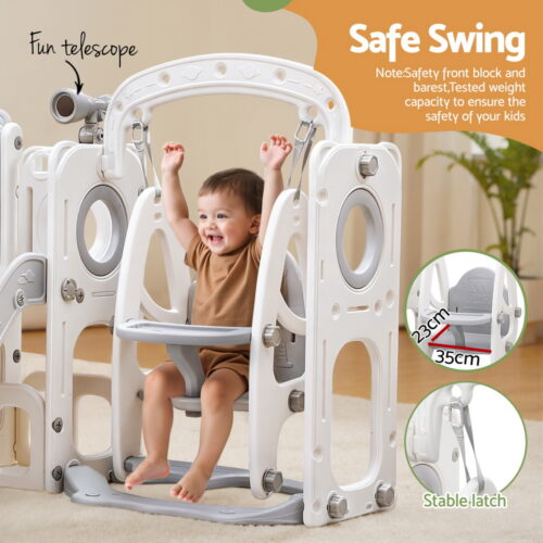 Keezi Kids Slide Swing Set Basketball Hoop Ring Football Outdoor Toys 132cm grey - Image 4