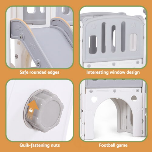 Keezi Kids Slide Swing Set Basketball Hoop Ring Football Outdoor Toys 132cm grey - Image 5