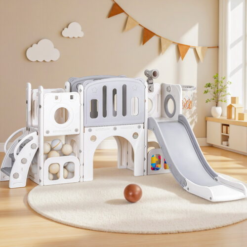 Keezi Kids Slide Swing Set Ball Hoop Rings Football Outdoor Toys - Image 7