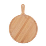 6inch Blonde Round Premium Wooden Serving Tray Board Paddle with Handle Decor