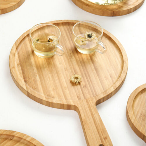 6inch Blonde Round Premium Wooden Serving Tray Board Paddle with Handle Decor - Image 4