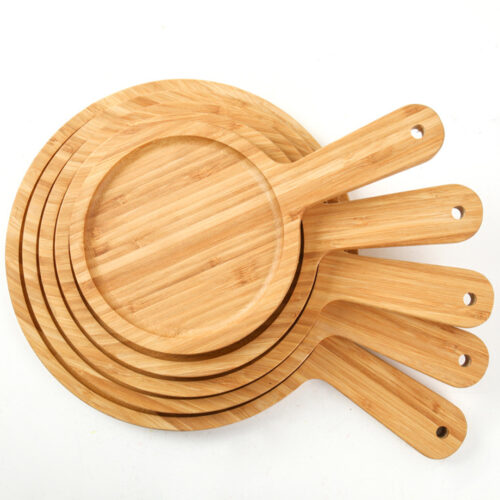 6inch Blonde Round Premium Wooden Serving Tray Board Paddle with Handle Decor - Image 8