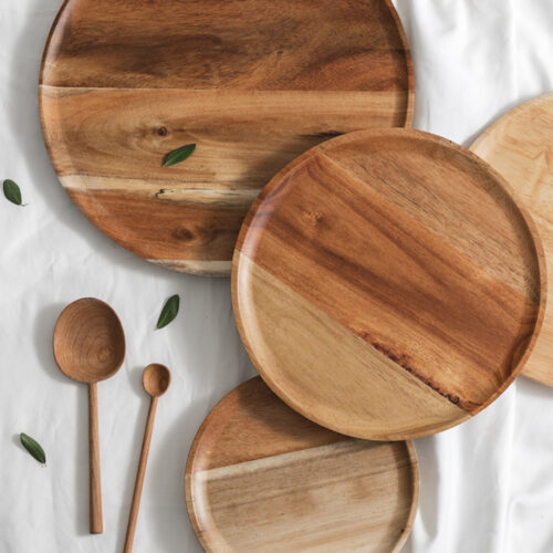 25cm Brown Round Wooden Centerpiece Serving Tray Board Decor - Image 4