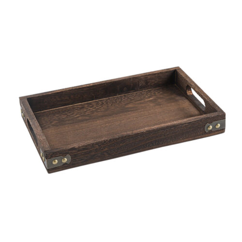Small Walnut Brown Rectangle Wooden Tray Breakfast Dinner Serving Board Tea Set Holder Kitchen Decor