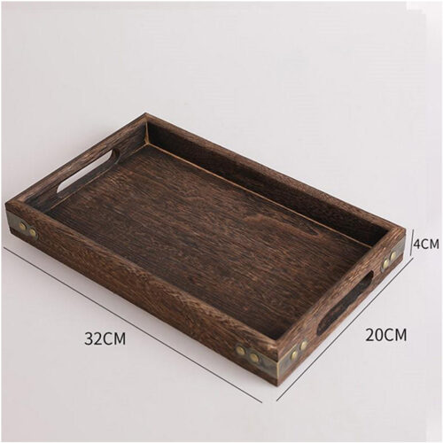 Small Walnut Brown Rectangle Wooden Tray Breakfast Dinner Serving Board Tea Set Holder Kitchen Decor - Image 2