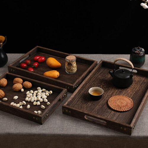 Small Walnut Brown Rectangle Wooden Tray Breakfast Dinner Serving Board Tea Set Holder Kitchen Decor - Image 6