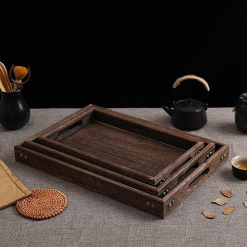 Small Walnut Brown Rectangle Wooden Tray Breakfast Dinner Serving Board Tea Set Holder Kitchen Decor - Image 8