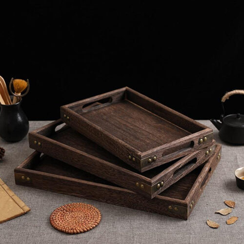 Medium Walnut Rectangle Wooden Tray Breakfast Dinner Serving Board Tea Set Holder Kitchen Decor - Image 7
