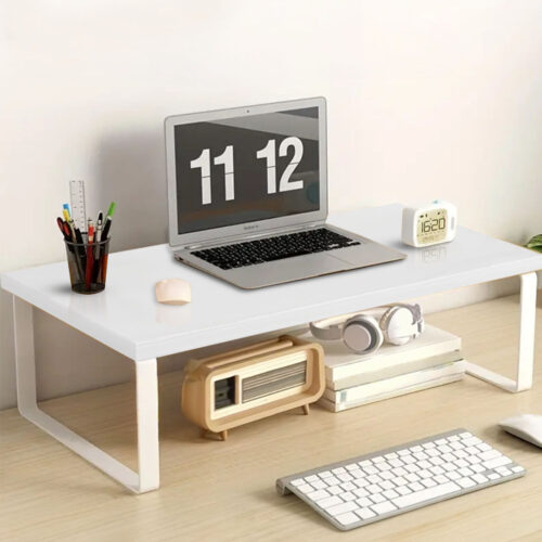 50cm White Computer Monitor Elevated Stand Desktop Support Station Rack - Image 2