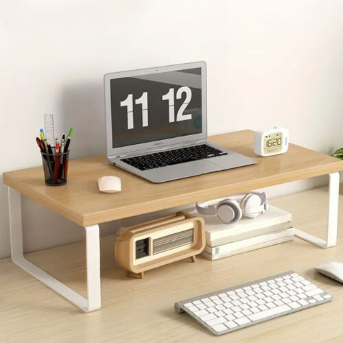 50cm Wood Computer Monitor Elevated Stand Desktop Support Station Rack - Image 2