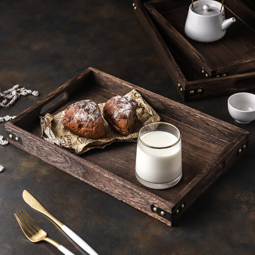 Large Walnut Rectangle Wooden Tray Breakfast Dinner Serving Board Tea Set Holder Kitchen Decor - Image 3