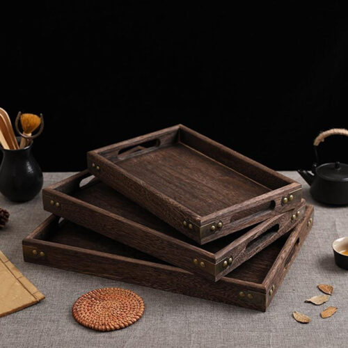 Large Walnut Rectangle Wooden Tray Breakfast Dinner Serving Board Tea Set Holder Kitchen Decor - Image 7