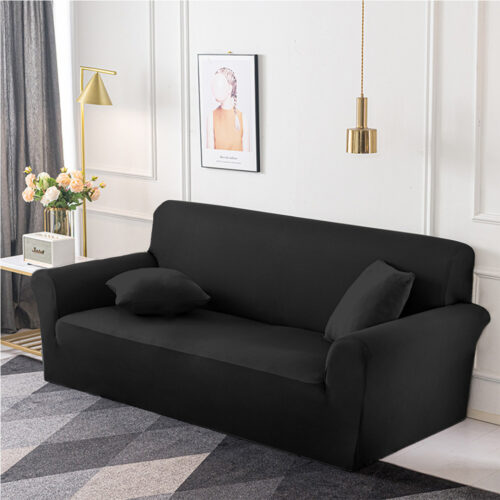 2-Seater Black Sofa Cover Couch Protector High Stretch Lounge Slipcover Decor - Image 3
