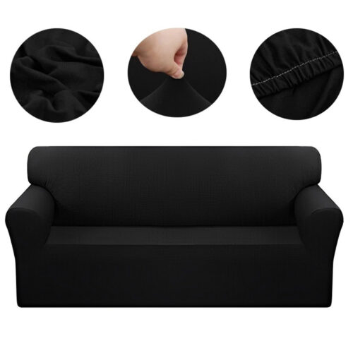 2-Seater Black Sofa Cover Couch Protector High Stretch Lounge Slipcover Decor - Image 4