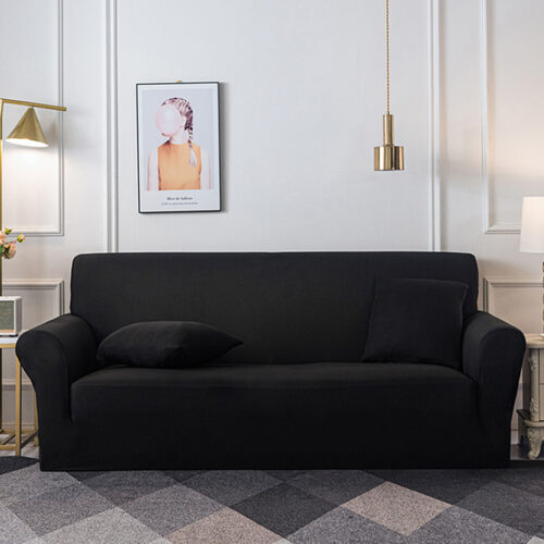 2-Seater Black Sofa Cover Couch Protector High Stretch Lounge Slipcover Decor - Image 5