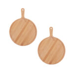 2x 6inch Blonde Round Premium Wooden Serving Tray Board Paddle with Handle Decor