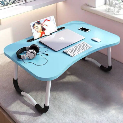 Blue Portable Bed Table Adjustable Folding Bed Sofa Study Table Laptop Mini Desk with Notebook Stand Holder - Image 2
