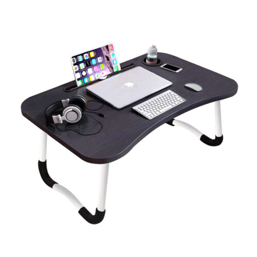 Black Portable Bed Table Adjustable Folding Bed Sofa Study Table Laptop Mini Desk with Notebook Stand Cup Holder