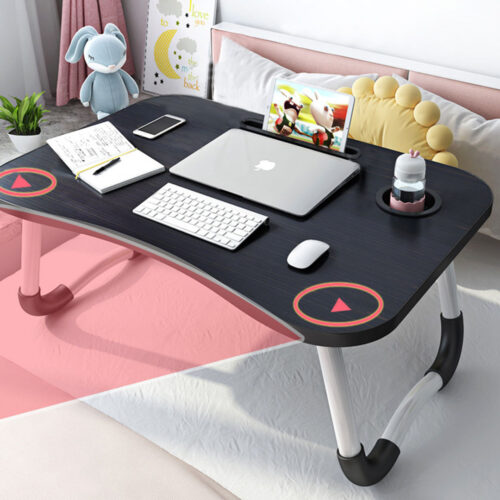 Black Portable Bed Table Adjustable Folding Bed Sofa Study Table Laptop Mini Desk with Notebook Stand Cup Holder - Image 2
