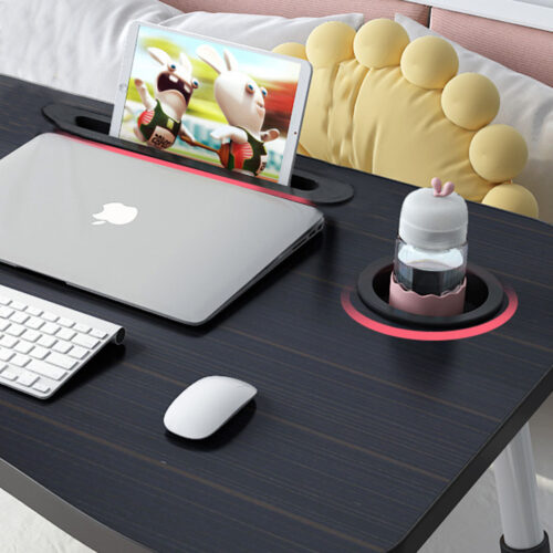 Black Portable Bed Table Adjustable Folding Bed Sofa Study Table Laptop Mini Desk with Notebook Stand Cup Holder - Image 6