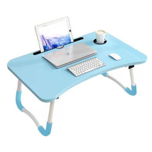 Blue Portable Bed Table Adjustable Folding Bed Sofa Study Table Laptop Mini Desk with Notebook Stand Cup Holder