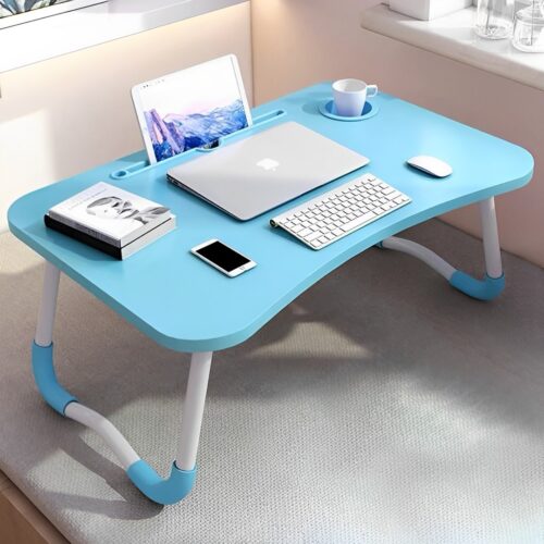 Blue Portable Bed Table Adjustable Folding Bed Sofa Study Table Laptop Mini Desk with Notebook Stand Cup Holder - Image 2