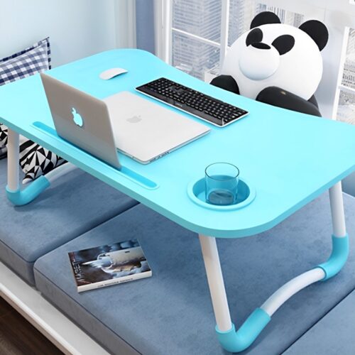 Blue Portable Bed Table Adjustable Folding Bed Sofa Study Table Laptop Mini Desk with Notebook Stand Cup Holder - Image 3