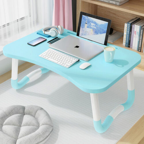Blue Portable Bed Table Adjustable Folding Bed Sofa Study Table Laptop Mini Desk with Notebook Stand Cup Holder - Image 4